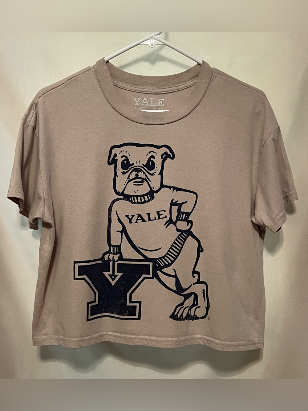Yale Bulldogs Taupe Short Sleeve Graphic Cropped Tee Size L
